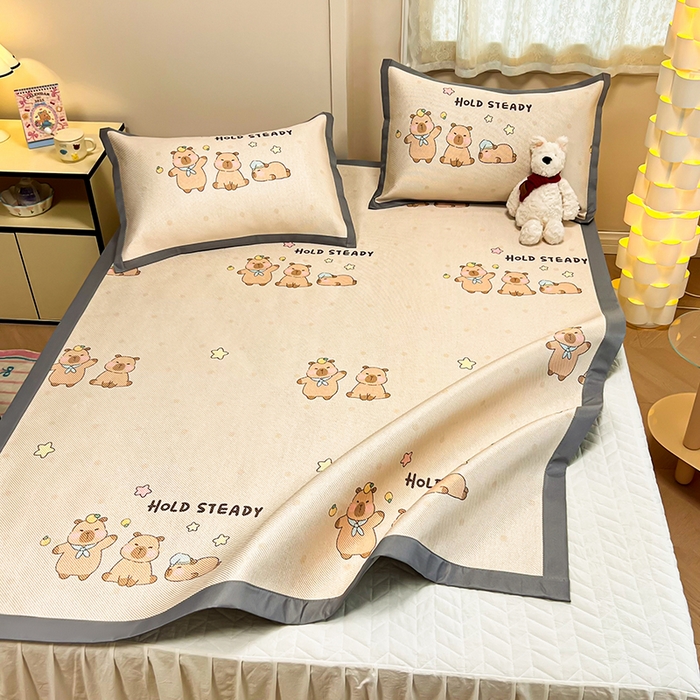 91家纺网 家纺一手货源 找家纺 沐慕 2026新款高克重600D冰丝印花冰藤席 冰藤-可爱巴拉