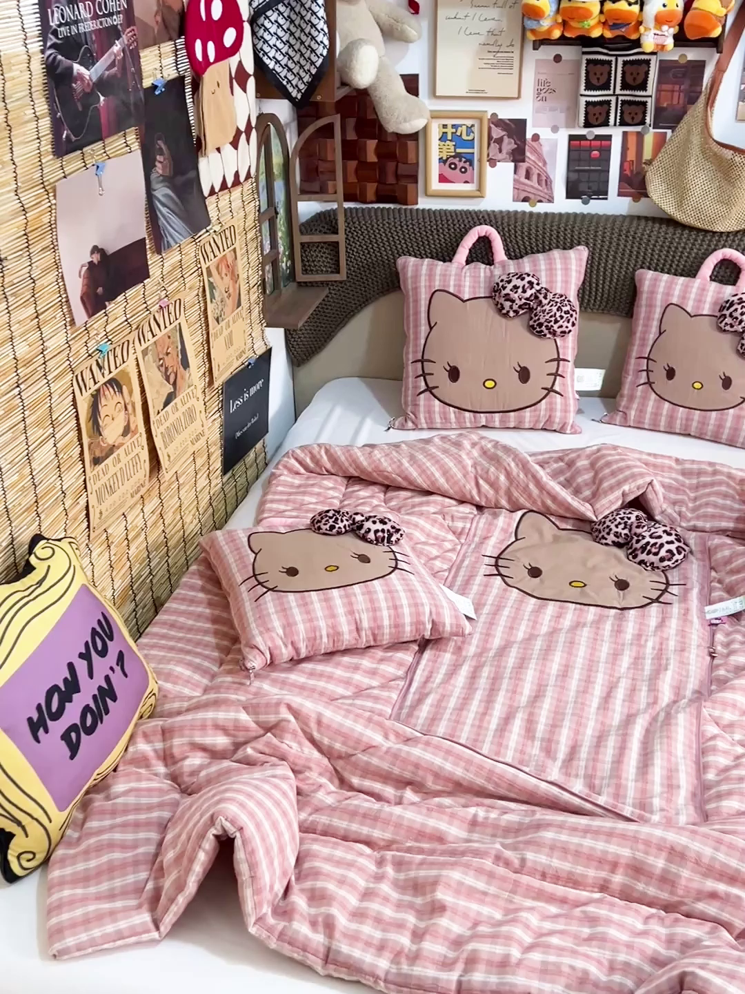 91家纺网 家纺一手货源 找家纺 古本家居 2026新款立体蝴蝶结全棉KT抱枕被 立体蝴蝶结全棉KT粉格