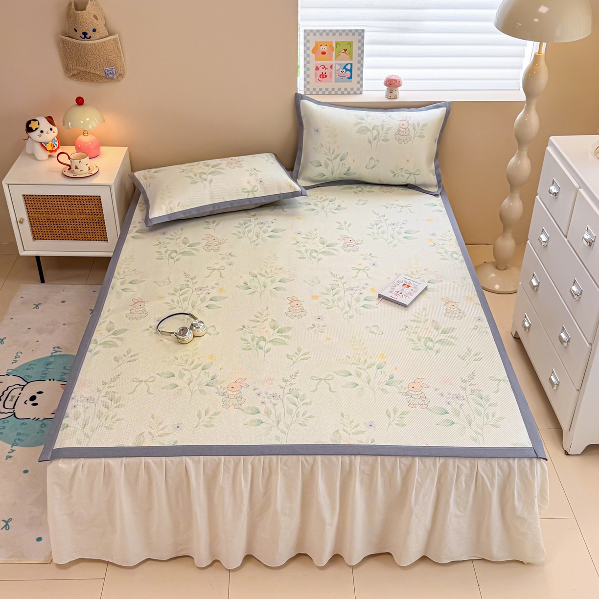 91家纺网 家纺一手货源 找家纺 沐慕 2026新款高克重600D冰丝印花冰藤席 冰藤-绿野兔踪