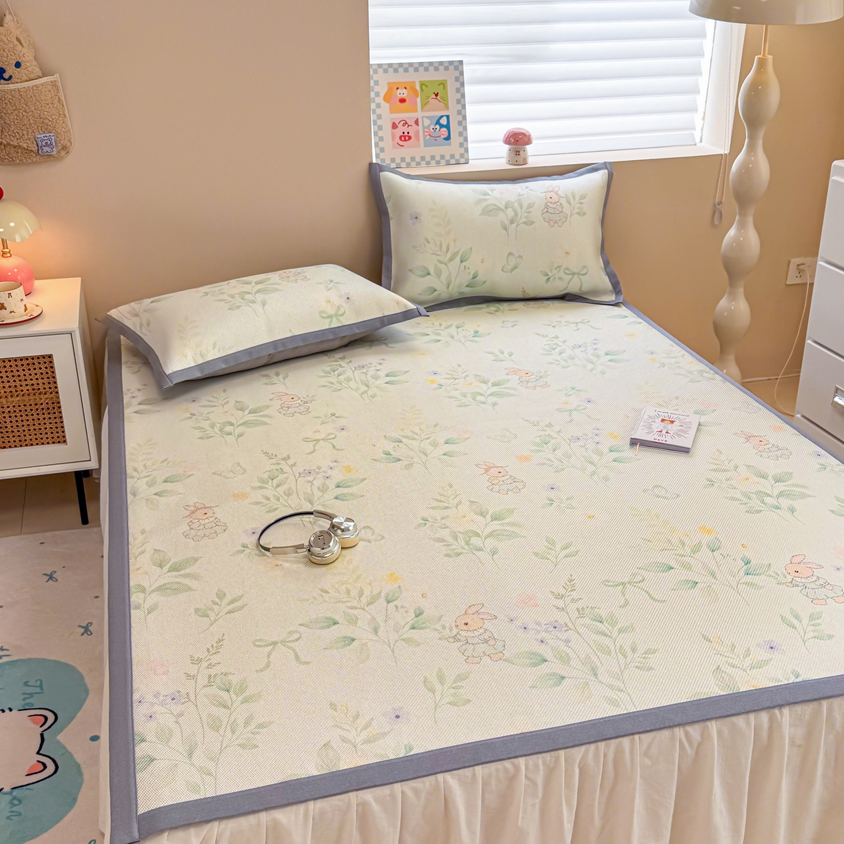 91家纺网 家纺一手货源 找家纺 沐慕 2026新款高克重600D冰丝印花冰藤席 冰藤-绿野兔踪