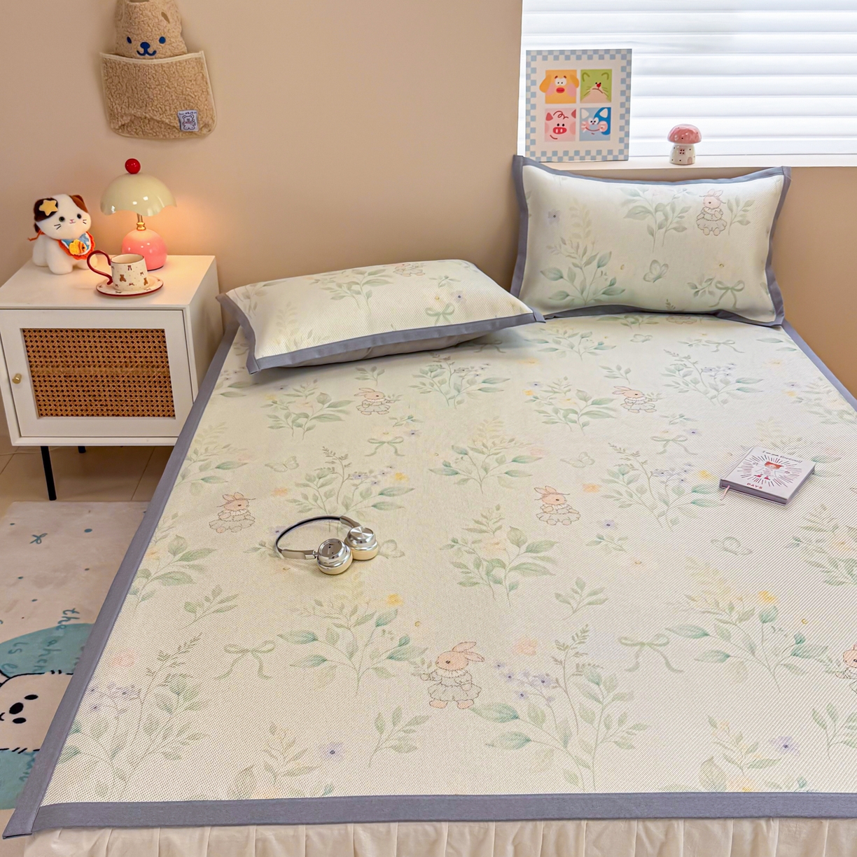 91家纺网 家纺一手货源 找家纺 沐慕 2026新款高克重600D冰丝印花冰藤席 冰藤-绿野兔踪