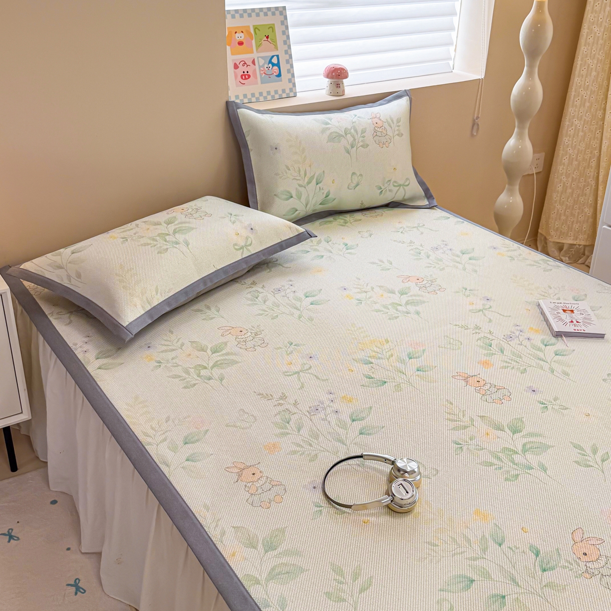 91家纺网 家纺一手货源 找家纺 沐慕 2026新款高克重600D冰丝印花冰藤席 冰藤-绿野兔踪