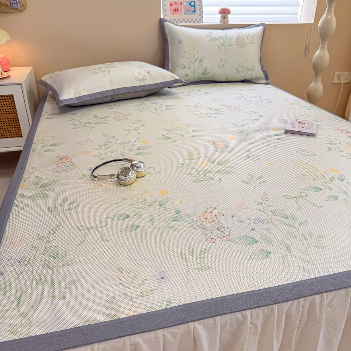 91家纺网 家纺一手货源 找家纺 沐慕 2026新款高克重600D冰丝印花冰藤席 冰藤-绿野兔踪