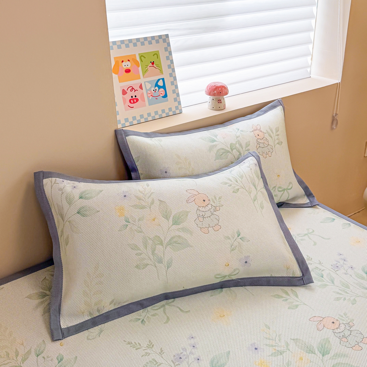 91家纺网 家纺一手货源 找家纺 沐慕 2026新款高克重600D冰丝印花冰藤席 冰藤-绿野兔踪