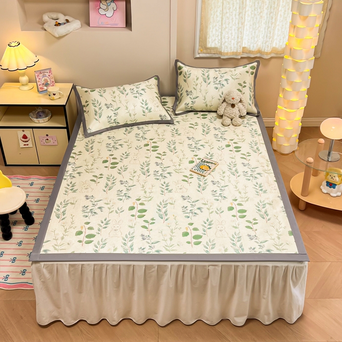 91家纺网 家纺一手货源 找家纺 沐慕 2026新款高克重600D冰丝印花冰藤席 冰藤-绿荫