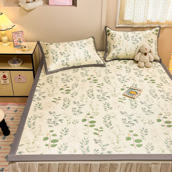 91家纺网 家纺一手货源 找家纺 沐慕 2026新款高克重600D冰丝印花冰藤席 冰藤-绿荫