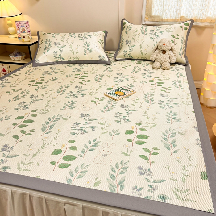 91家纺网 家纺一手货源 找家纺 沐慕 2026新款高克重600D冰丝印花冰藤席 冰藤-绿荫