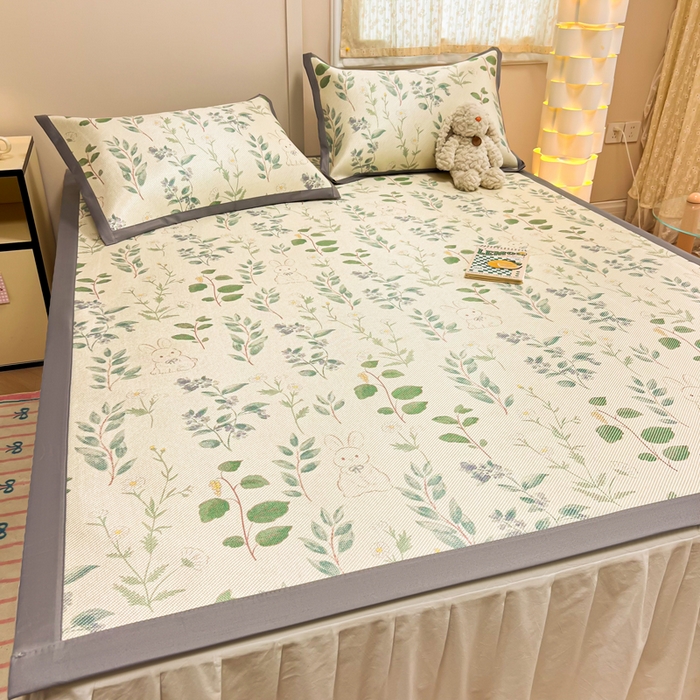 91家纺网 家纺一手货源 找家纺 沐慕 2026新款高克重600D冰丝印花冰藤席 冰藤-绿荫