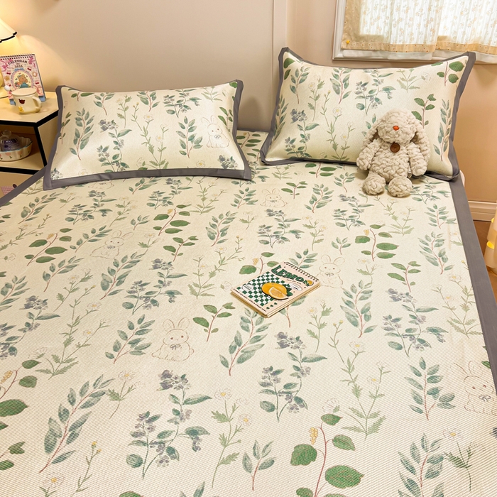 91家纺网 家纺一手货源 找家纺 沐慕 2026新款高克重600D冰丝印花冰藤席 冰藤-绿荫