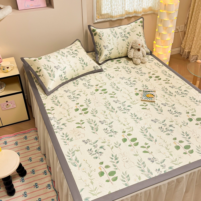 91家纺网 家纺一手货源 找家纺 沐慕 2026新款高克重600D冰丝印花冰藤席 冰藤-绿荫