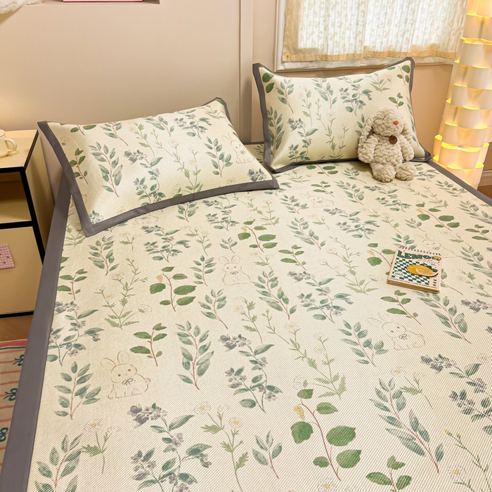 91家纺网 家纺一手货源 找家纺 沐慕 2026新款高克重600D冰丝印花冰藤席 冰藤-绿荫