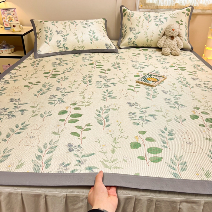 91家纺网 家纺一手货源 找家纺 沐慕 2026新款高克重600D冰丝印花冰藤席 冰藤-绿荫