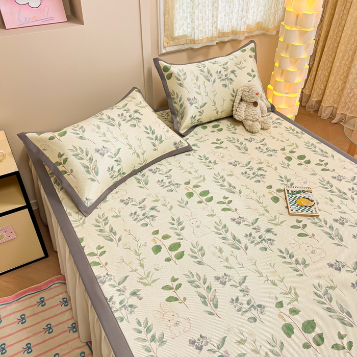 91家纺网 家纺一手货源 找家纺 沐慕 2026新款高克重600D冰丝印花冰藤席 冰藤-绿荫