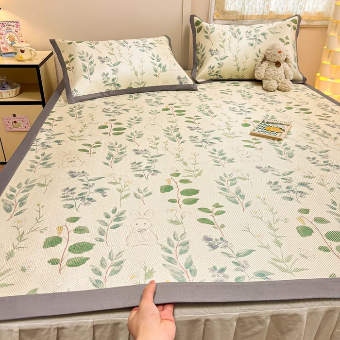 91家纺网 家纺一手货源 找家纺 沐慕 2026新款高克重600D冰丝印花冰藤席 冰藤-绿荫