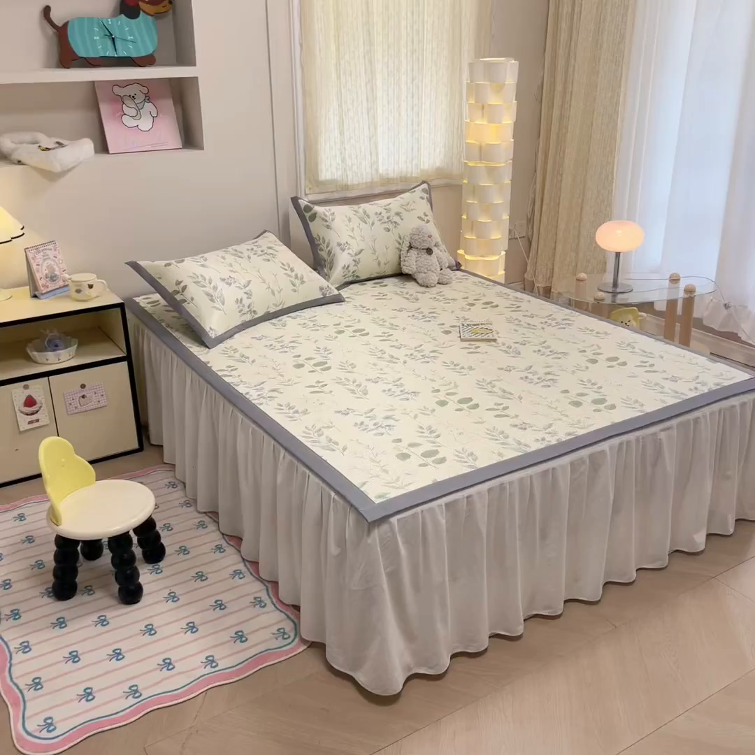 91家纺网 家纺一手货源 找家纺 沐慕 2026新款高克重600D冰丝印花冰藤席 冰藤-绿荫