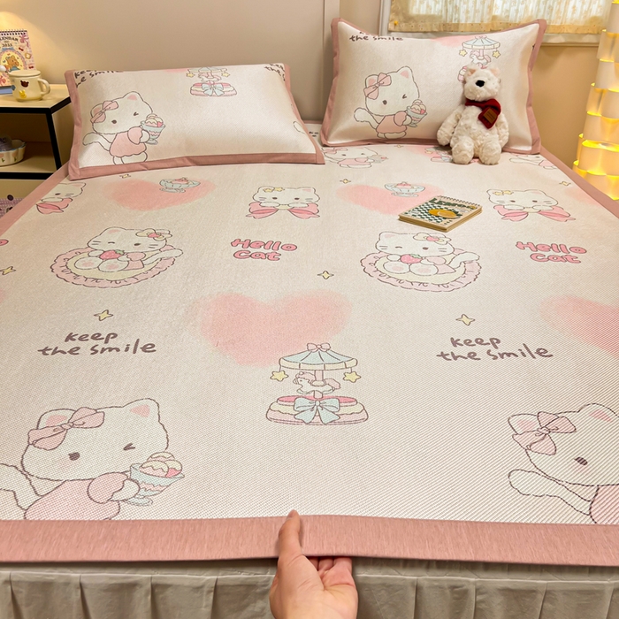 沐慕 2026新款高克重600D冰丝印花冰藤席 冰藤-猫咪公主