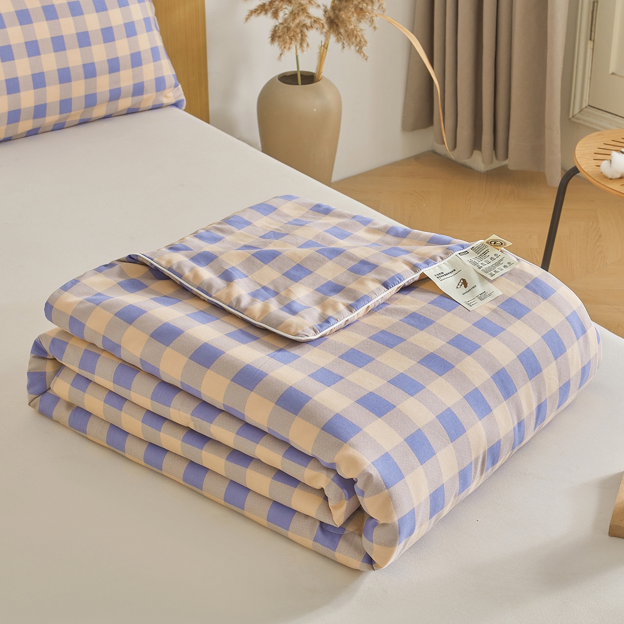 91家纺网 家纺一手货源 找家纺 （总）景眠 2026新款水洗棉格子夏被