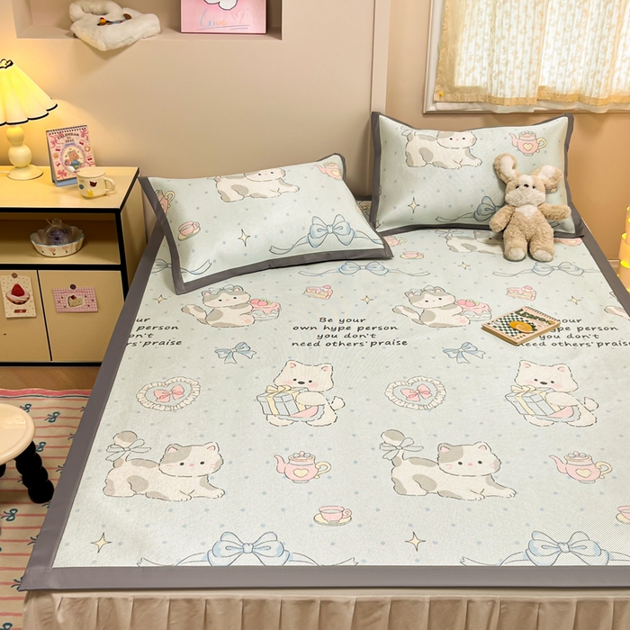 91家纺网 家纺一手货源 找家纺 沐慕 2026新款高克重600D冰丝印花冰藤席 冰藤-萌宠礼物