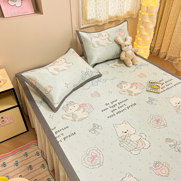 91家纺网 家纺一手货源 找家纺 沐慕 2026新款高克重600D冰丝印花冰藤席 冰藤-萌宠礼物