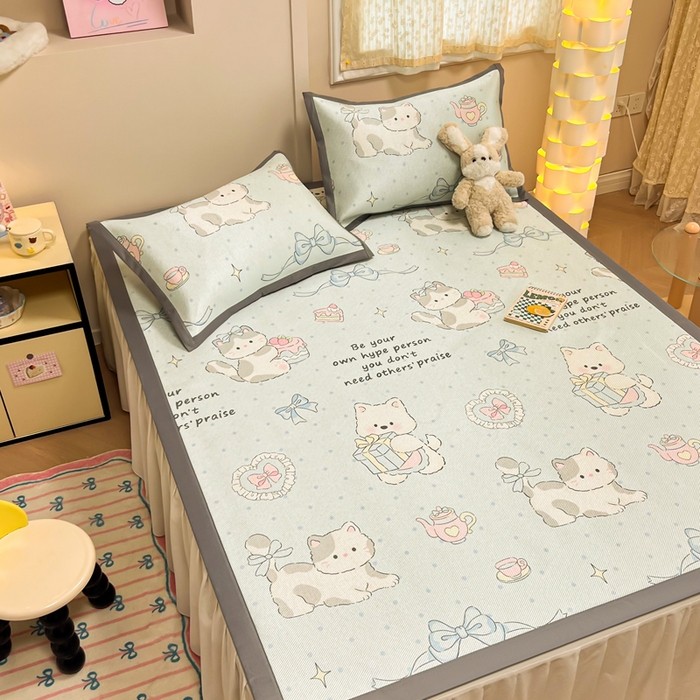 91家纺网 家纺一手货源 找家纺 沐慕 2026新款高克重600D冰丝印花冰藤席 冰藤-萌宠礼物