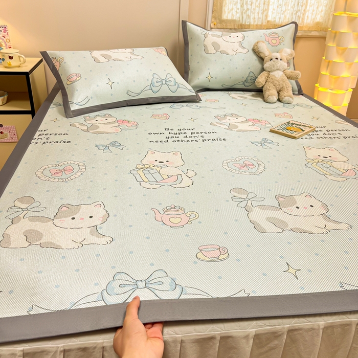 91家纺网 家纺一手货源 找家纺 沐慕 2026新款高克重600D冰丝印花冰藤席 冰藤-萌宠礼物