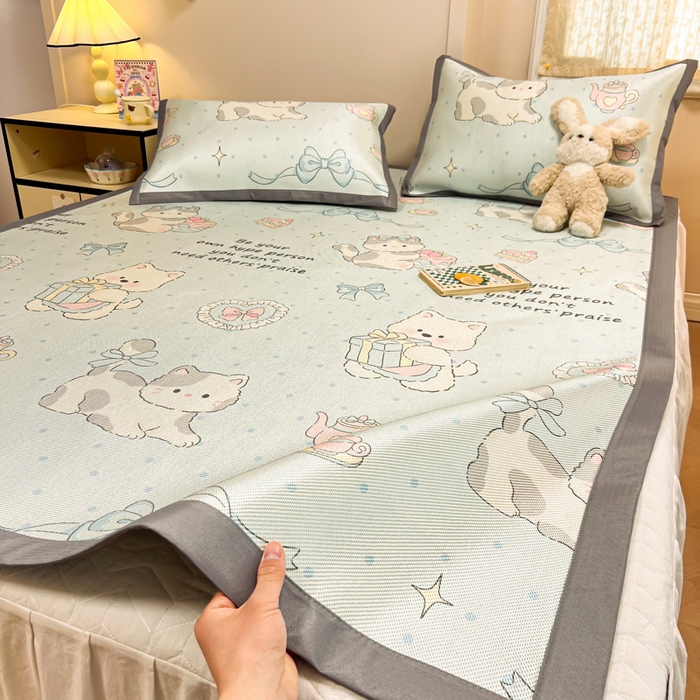 91家纺网 家纺一手货源 找家纺 沐慕 2026新款高克重600D冰丝印花冰藤席 冰藤-萌宠礼物