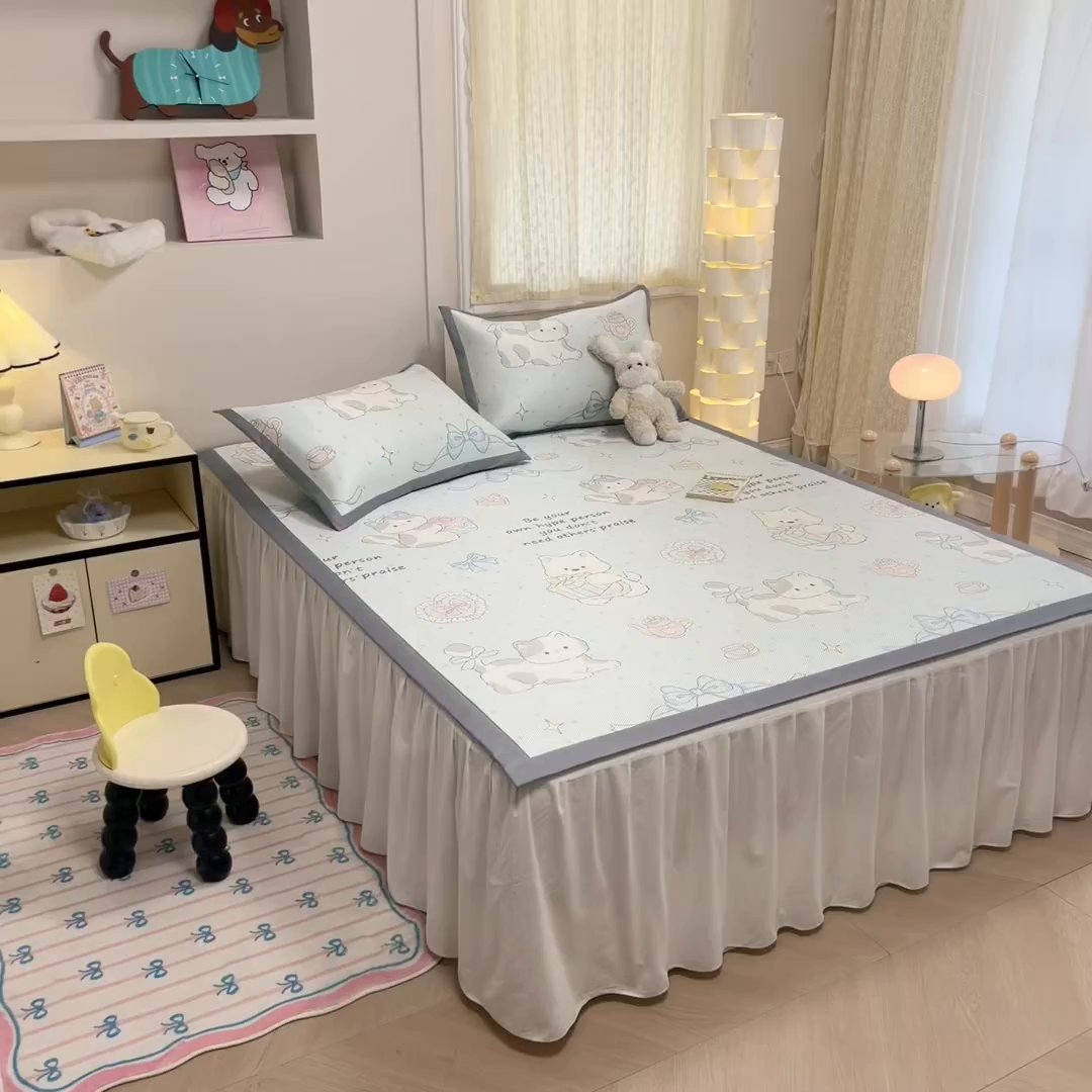 91家纺网 家纺一手货源 找家纺 沐慕 2026新款高克重600D冰丝印花冰藤席 冰藤-萌宠礼物