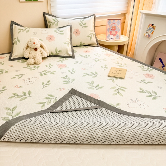 91家纺网 家纺一手货源 找家纺 沐慕 2026新款高克重600D冰丝印花冰藤席 冰藤-莫妮卡