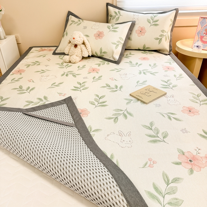 91家纺网 家纺一手货源 找家纺 沐慕 2026新款高克重600D冰丝印花冰藤席 冰藤-莫妮卡