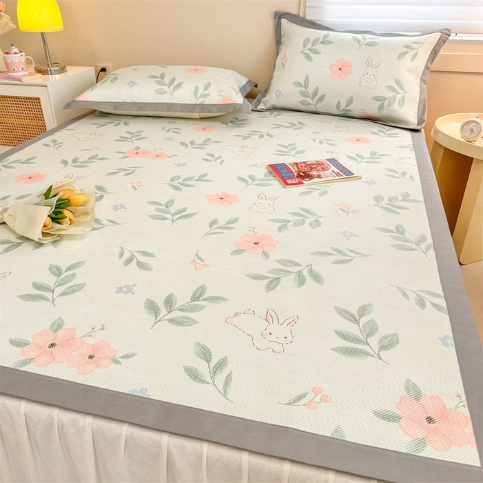 91家纺网 家纺一手货源 找家纺 沐慕 2026新款高克重600D冰丝印花冰藤席 冰藤-莫妮卡