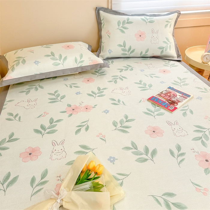 91家纺网 家纺一手货源 找家纺 沐慕 2026新款高克重600D冰丝印花冰藤席 冰藤-莫妮卡