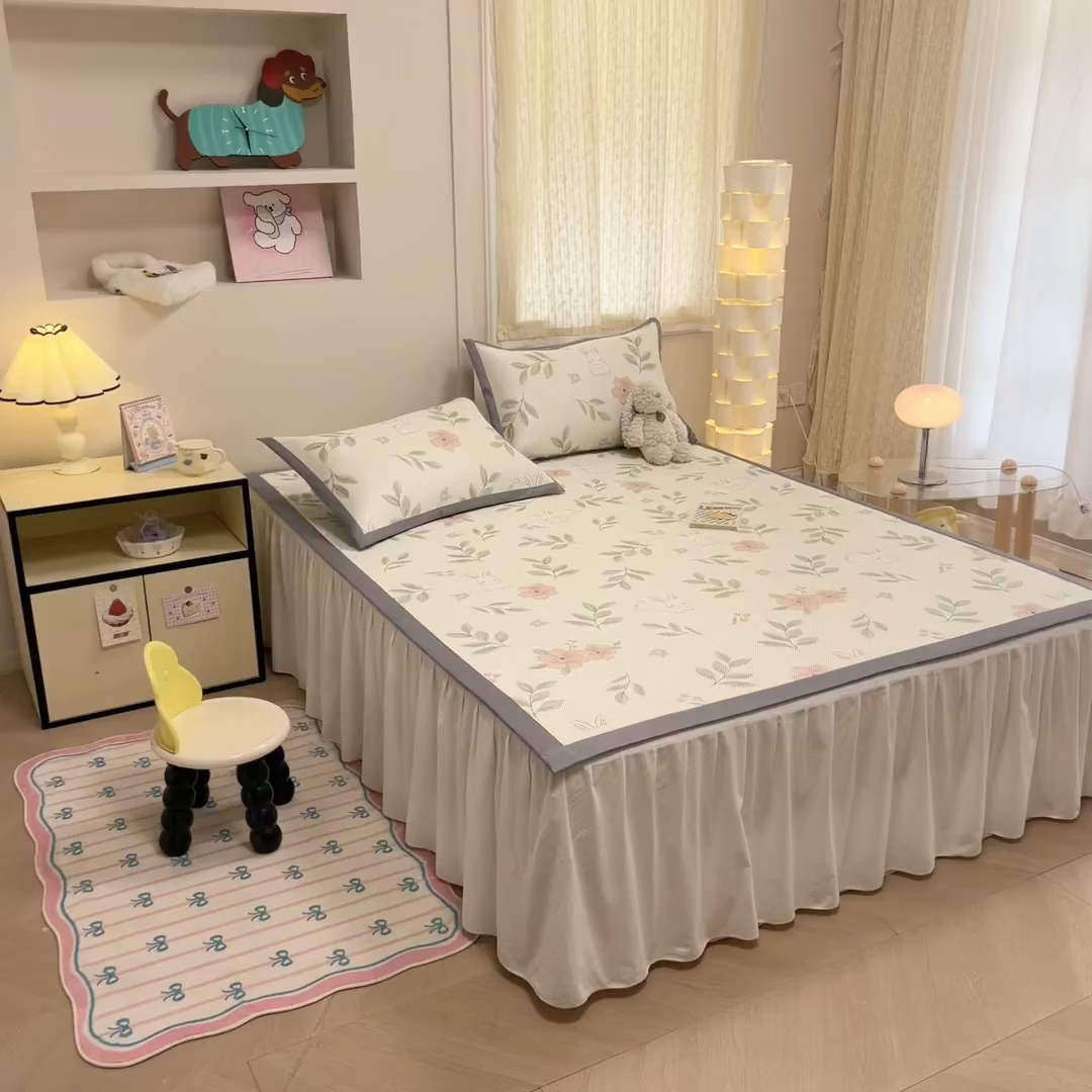 91家纺网 家纺一手货源 找家纺 沐慕 2026新款高克重600D冰丝印花冰藤席 冰藤-莫妮卡