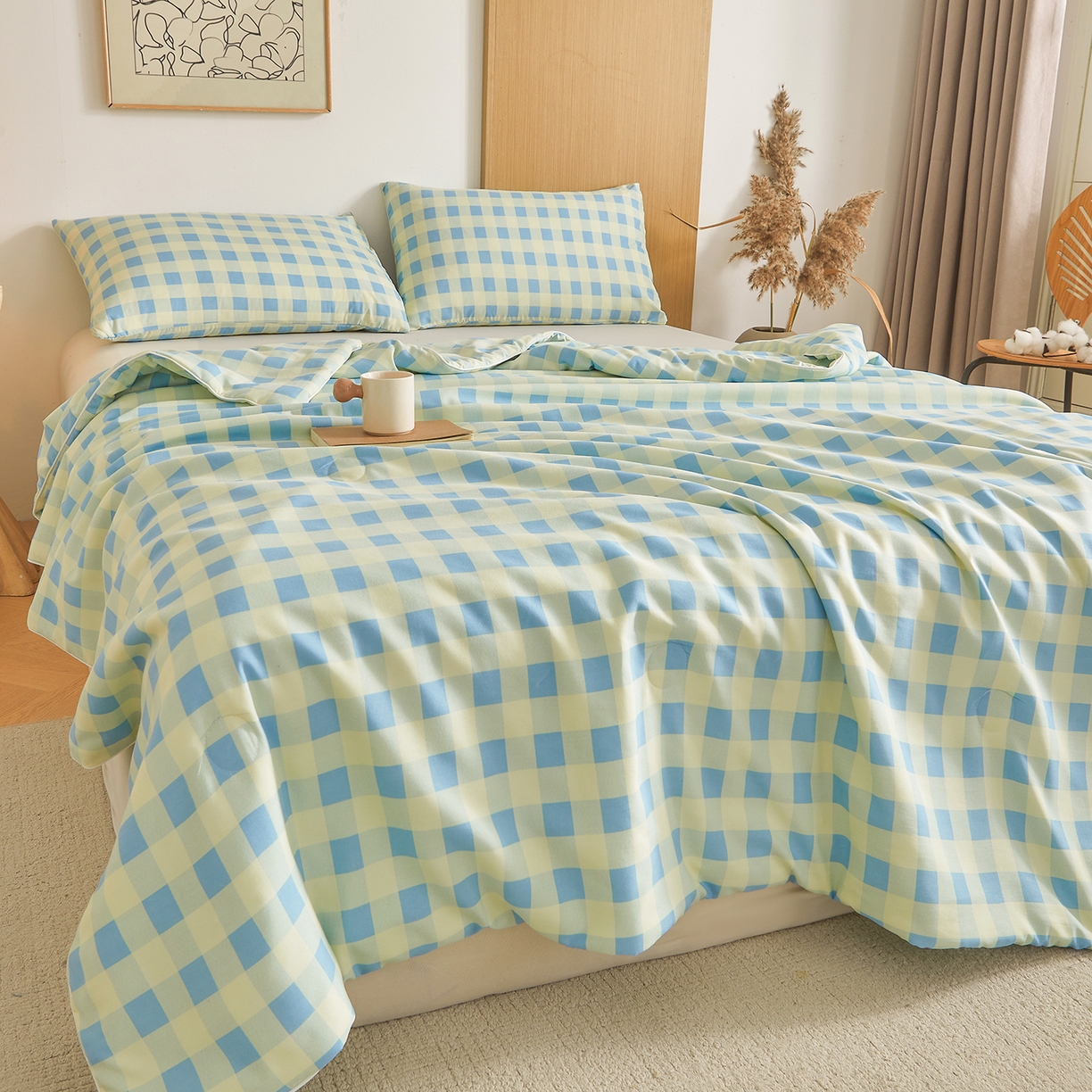 91家纺网 家纺一手货源 找家纺 （总）景眠 2026新款水洗棉格子夏被