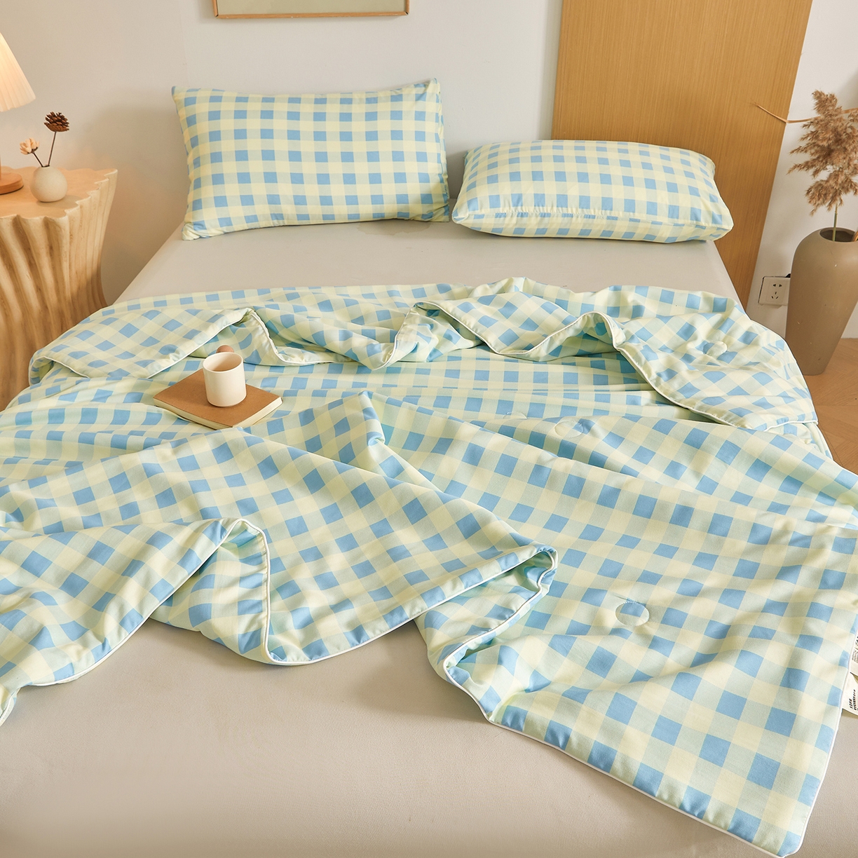 91家纺网 家纺一手货源 找家纺 （总）景眠 2026新款水洗棉格子夏被