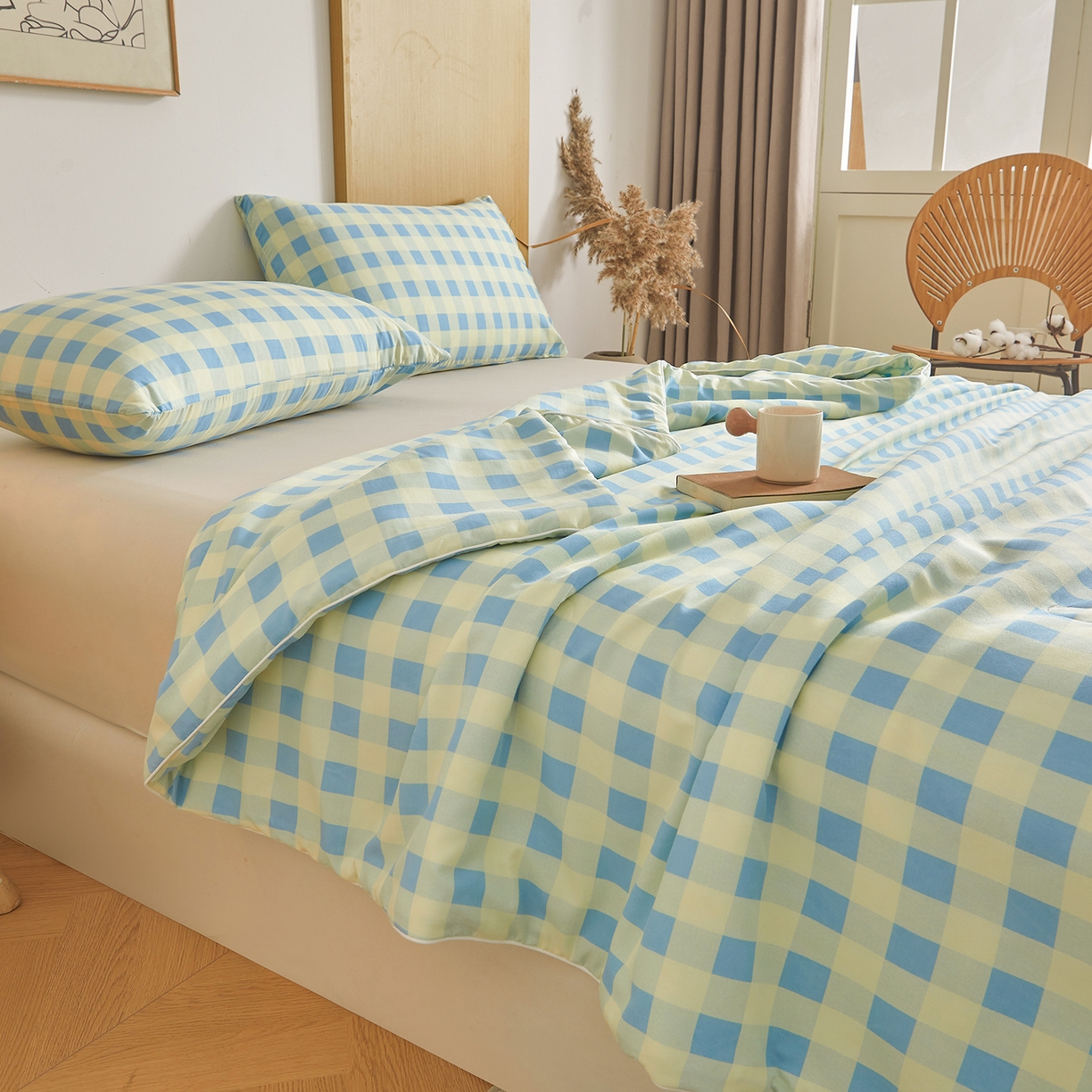 91家纺网 家纺一手货源 找家纺 （总）景眠 2026新款水洗棉格子夏被