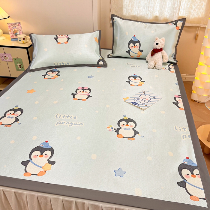 91家纺网 家纺一手货源 找家纺 沐慕 2026新款高克重600D冰丝印花冰藤席 冰藤-企鹅伙伴