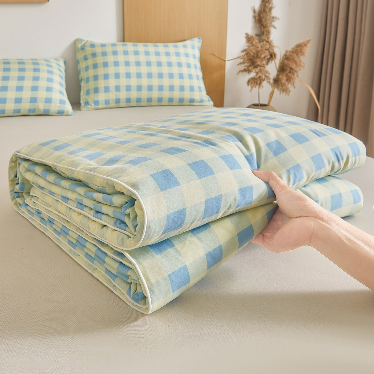 91家纺网 家纺一手货源 找家纺 （总）景眠 2026新款水洗棉格子夏被