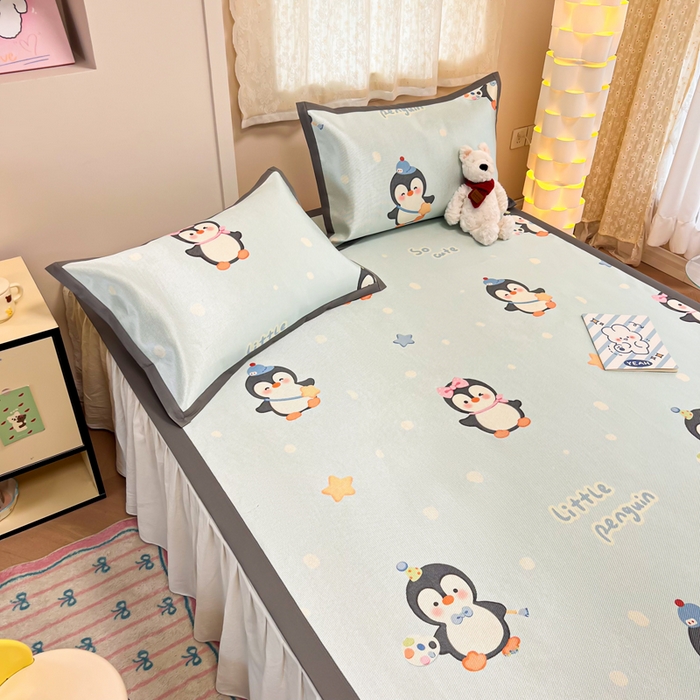 91家纺网 家纺一手货源 找家纺 沐慕 2026新款高克重600D冰丝印花冰藤席 冰藤-企鹅伙伴