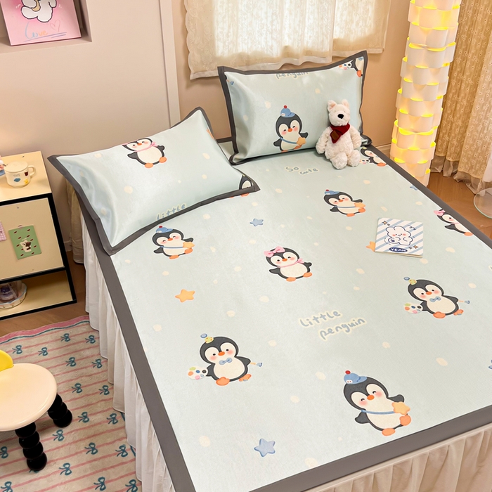 91家纺网 家纺一手货源 找家纺 沐慕 2026新款高克重600D冰丝印花冰藤席 冰藤-企鹅伙伴