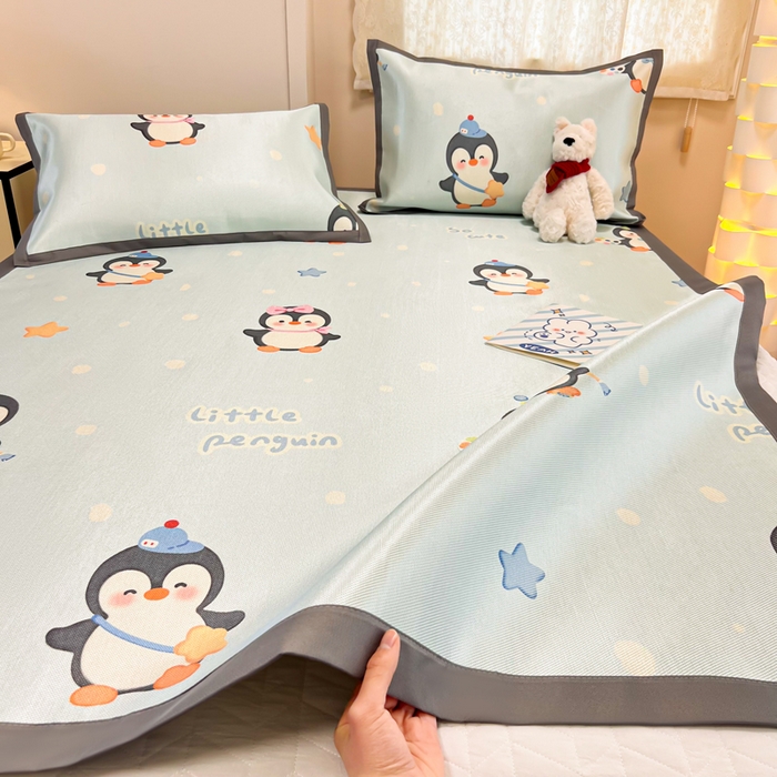 91家纺网 家纺一手货源 找家纺 沐慕 2026新款高克重600D冰丝印花冰藤席 冰藤-企鹅伙伴