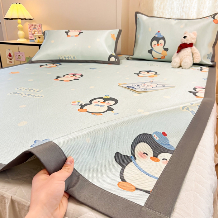 91家纺网 家纺一手货源 找家纺 沐慕 2026新款高克重600D冰丝印花冰藤席 冰藤-企鹅伙伴