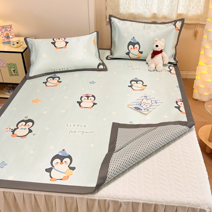 91家纺网 家纺一手货源 找家纺 沐慕 2026新款高克重600D冰丝印花冰藤席 冰藤-企鹅伙伴