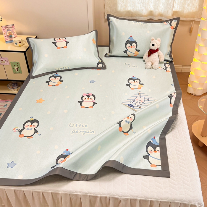 91家纺网 家纺一手货源 找家纺 沐慕 2026新款高克重600D冰丝印花冰藤席 冰藤-企鹅伙伴