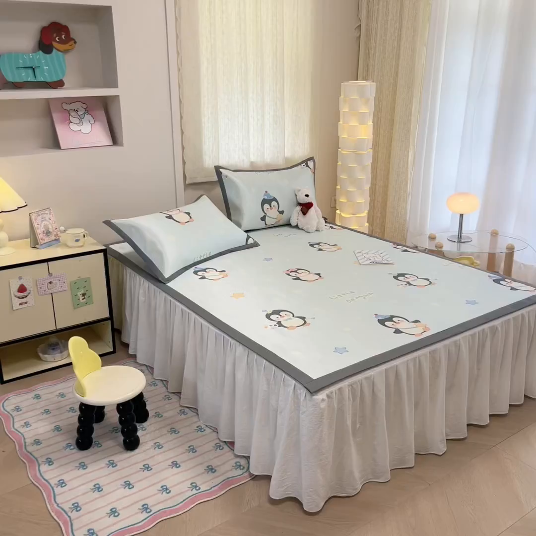 91家纺网 家纺一手货源 找家纺 沐慕 2026新款高克重600D冰丝印花冰藤席 冰藤-企鹅伙伴