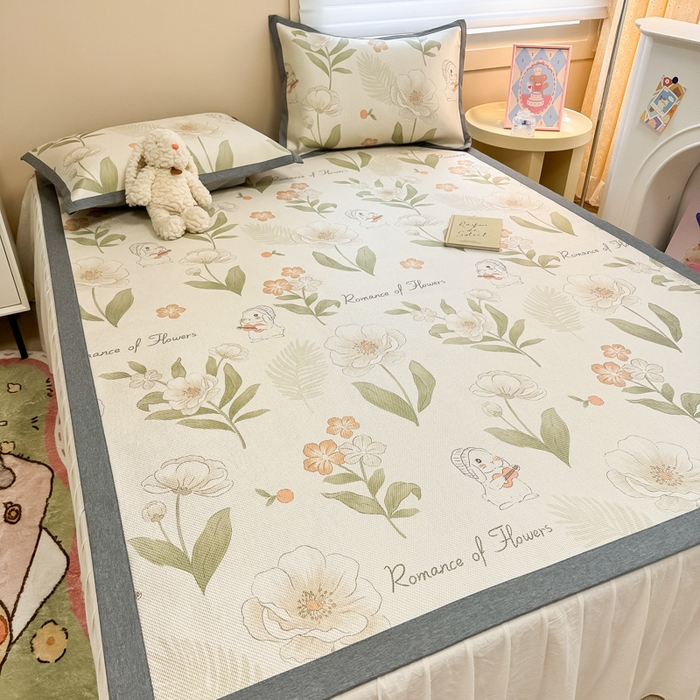 91家纺网 家纺一手货源 找家纺 沐慕 2026新款高克重600D冰丝印花冰藤席 冰藤-森系小兔