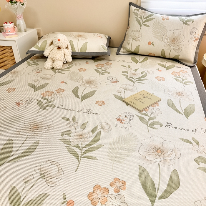 91家纺网 家纺一手货源 找家纺 沐慕 2026新款高克重600D冰丝印花冰藤席 冰藤-森系小兔