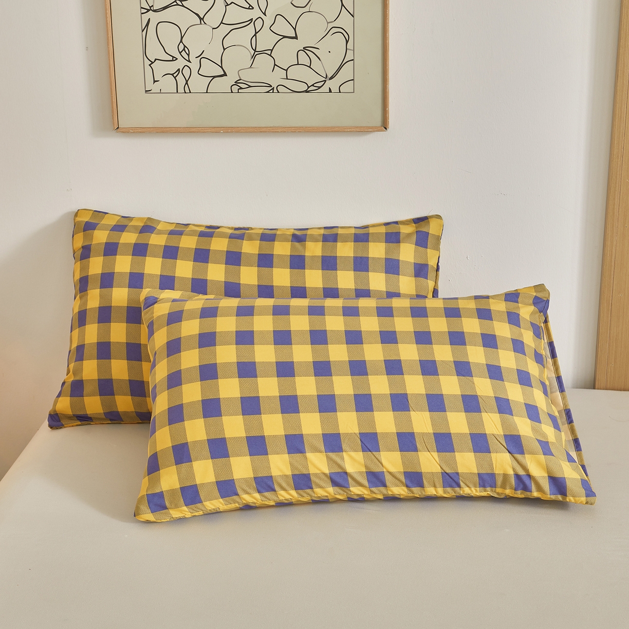 91家纺网 家纺一手货源 找家纺 景眠 2026新款水洗棉格子夏被 黄紫中格