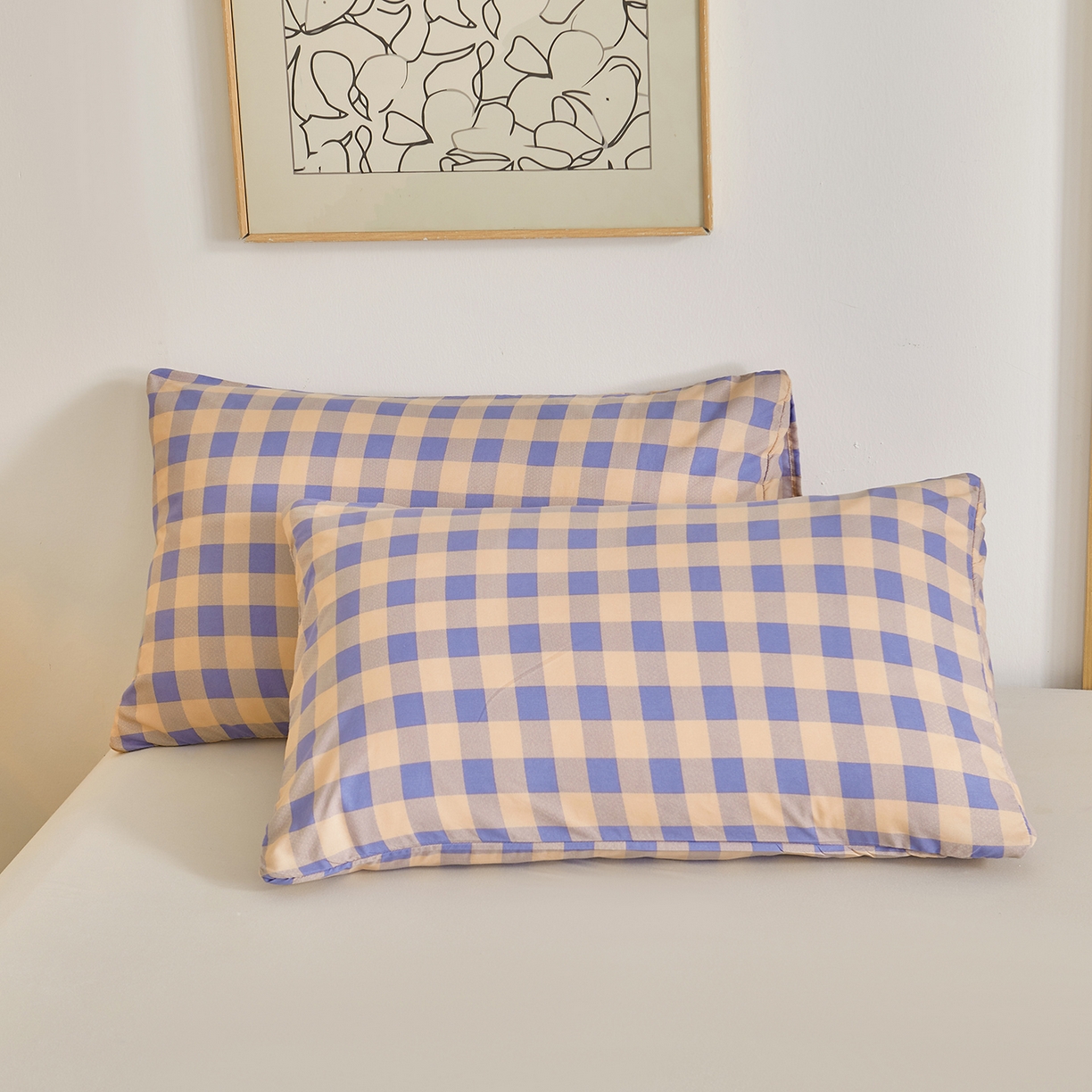 91家纺网 家纺一手货源 找家纺 景眠 2026新款水洗棉格子夏被 桔紫中格