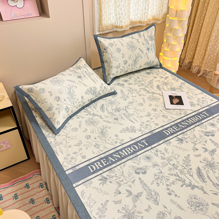 91家纺网 家纺一手货源 找家纺 沐慕 2026新款高克重600D冰丝印花冰藤席 冰藤-甜茶蓝