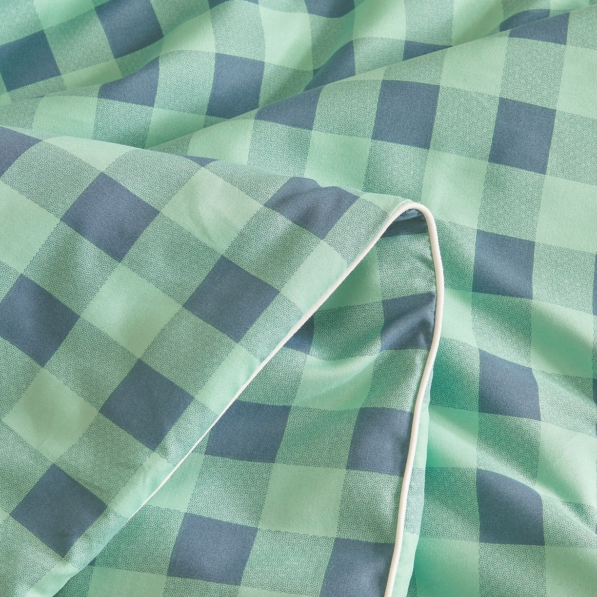 91家纺网 家纺一手货源 找家纺 景眠 2026新款水洗棉格子夏被 绿蓝中格